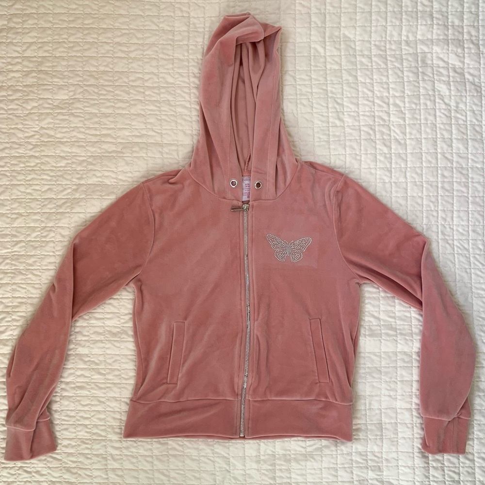 Pink Velvet Butterfly Zip-Up